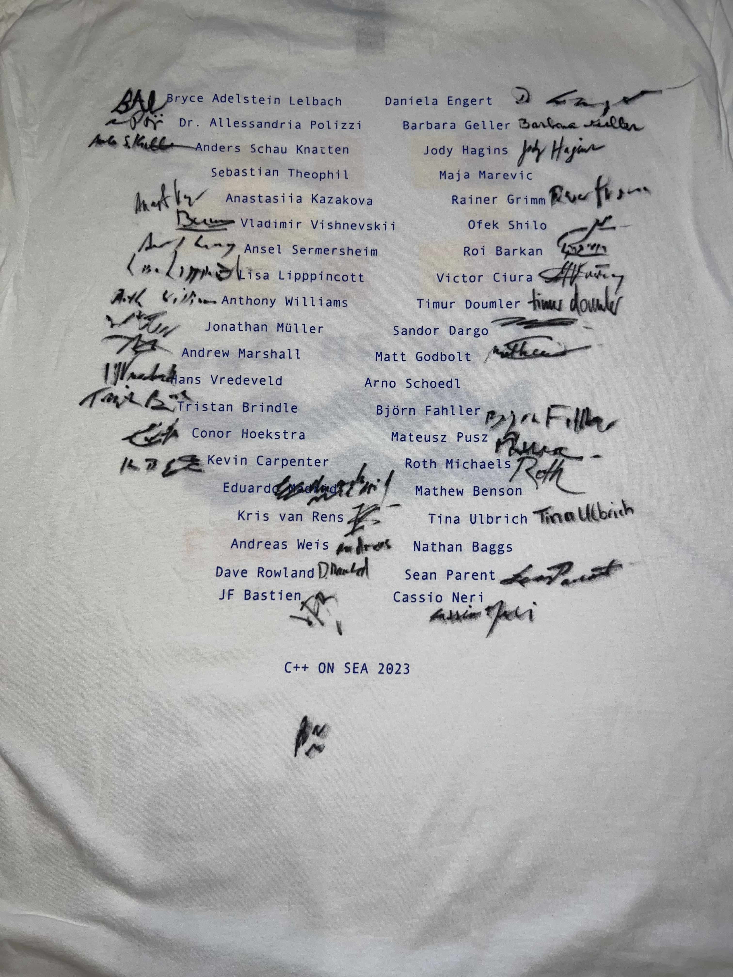 The conference T-Shirt signed by most of the speakers