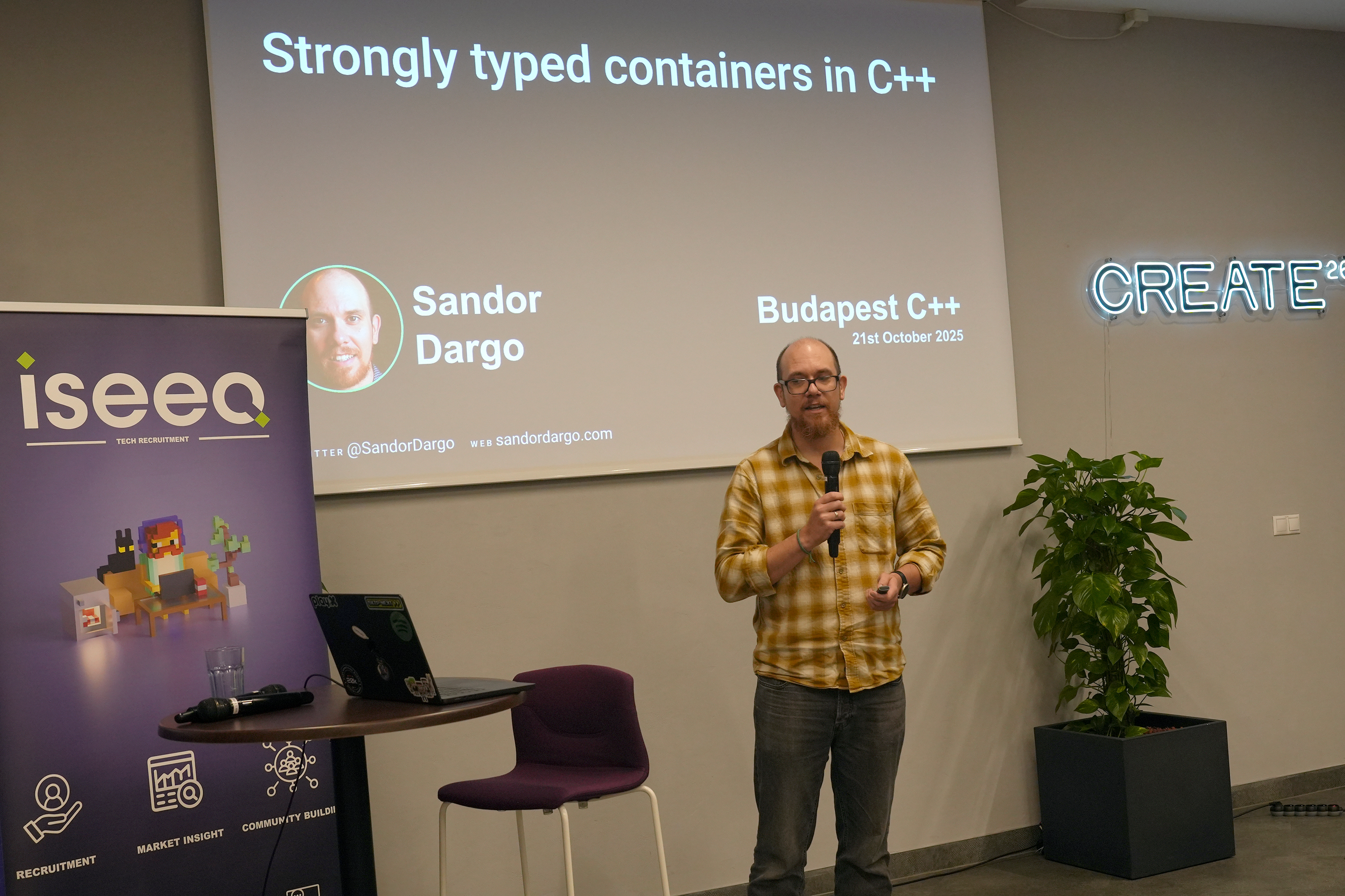 Me at Budapest C++ (photo by Balázs Bondici)